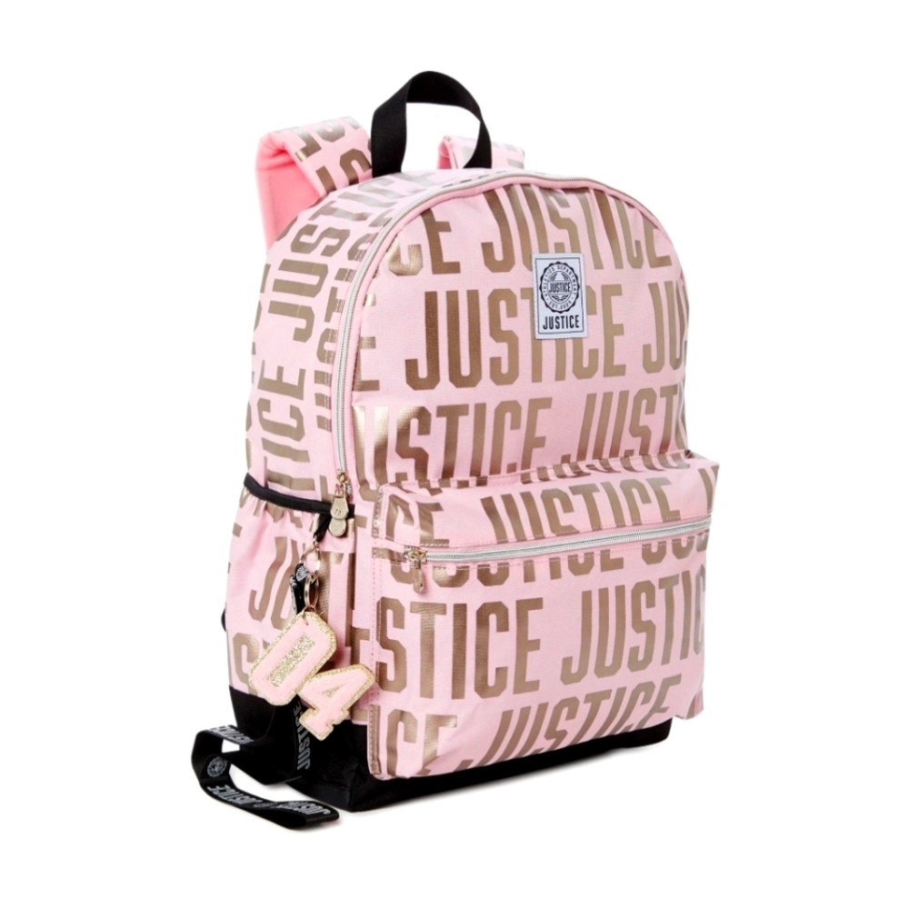 New Justice Girls 17" Laptop Backpack with Lanyard Pink Metallic Cute School NWT